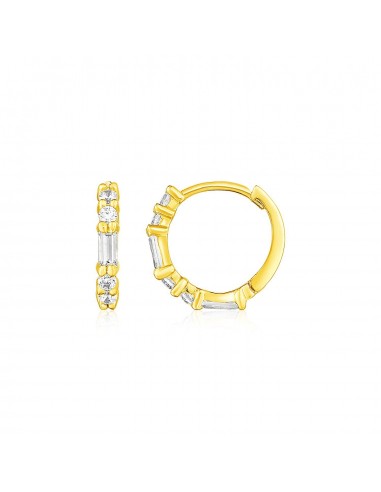 14k Yellow Gold Petite Hoop Earrings with Baguette Cubic Zirconias les ligaments