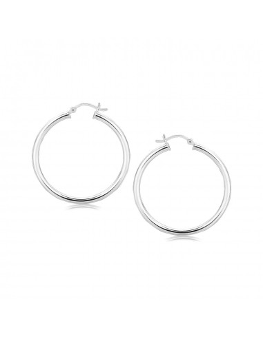 Sterling Silver Rhodium Plated Polished Motif Hoop Earrings (35mm) votre restaurant rapide dans 