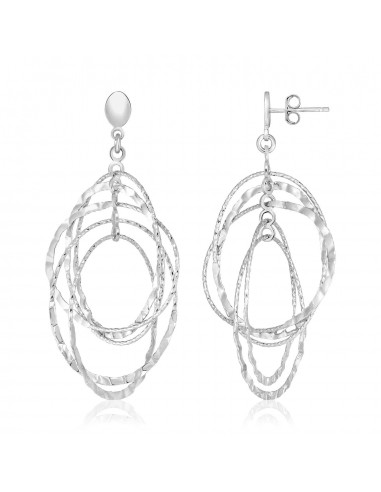 Sterling Silver Textured Oval Dangle Earrings Dans la société mordern