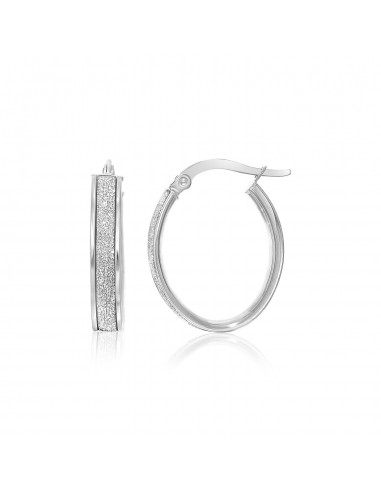 14k White Gold Glitter Center Oval Hoop Earrings plus qu'un jeu 