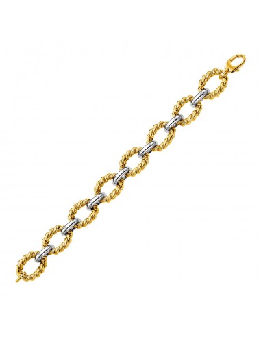 14k Two Tone Gold Textured Oval Link Bracelet de France