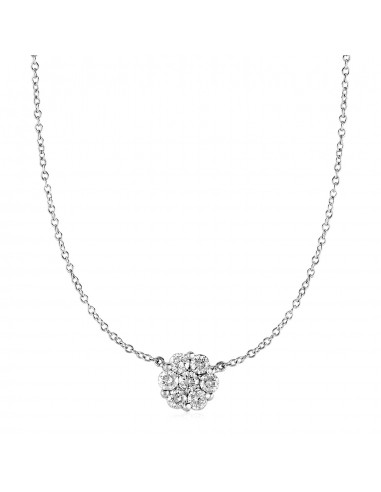 14k White Gold Necklace with Round Pendant with White Diamonds pas chere