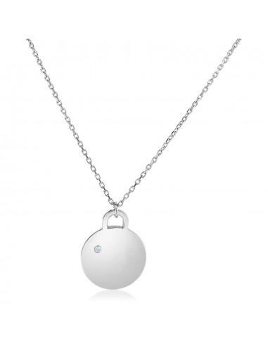 Sterling Silver 18 inch Necklace with Polished Disc with Diamond brillant des détails fins