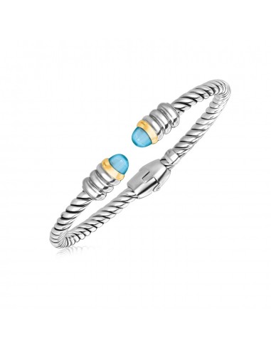 18k Yellow Gold and Sterling Silver Italian Cable Bangle with Blue Topaz prix