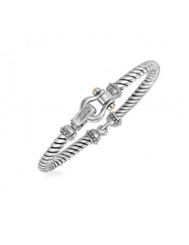 Italian Cable Bracelet with Diamond Accents in 18k Yellow Gold and Sterling Silver (.02 cttw) commande en ligne