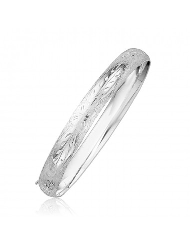 Classic Floral Carved Bangle in 14k White Gold (8.0mm) votre