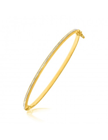 14k Two-Tone Gold Thin Bangle with a Textured Center Amélioration de cerveau avec