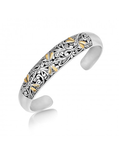 18k Yellow Gold and Sterling Silver Cuff with Dragonfly and Flourishes de l' environnement