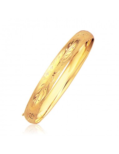 Classic Floral Carved Bangle in 14k Yellow Gold (8.0mm) solde