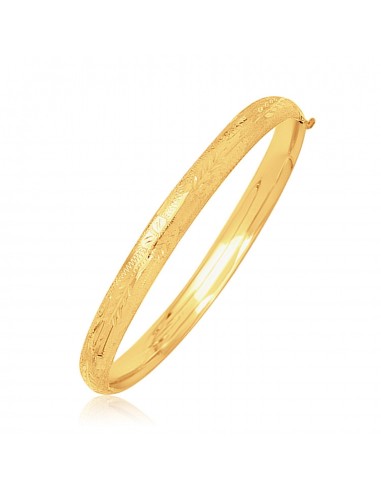 14k Yellow Gold Dome Motif Children's Bangle with Diamond Cuts l'achat 