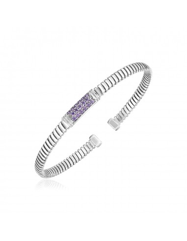 Sterling Silver Cuff Bangle with Lavender Cubic Zirconias en ligne des produits 