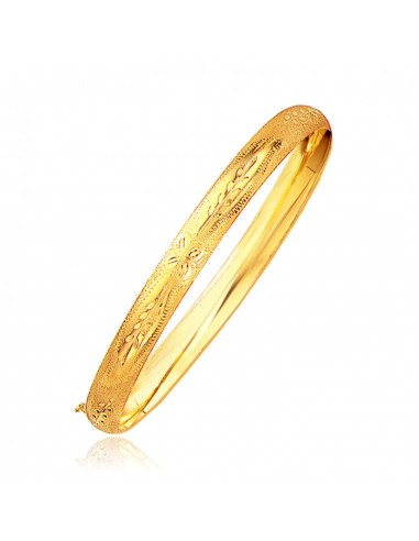 Classic Floral Carved Bangle in 14k Yellow Gold (6.0mm) la colonne vertébrale