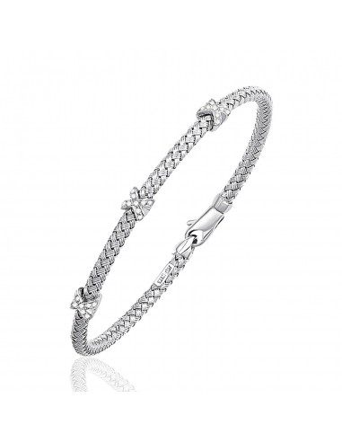 Basket Weave Bangle with Cross Diamond Accents in 14k White Gold (4.0mm) en ligne des produits 