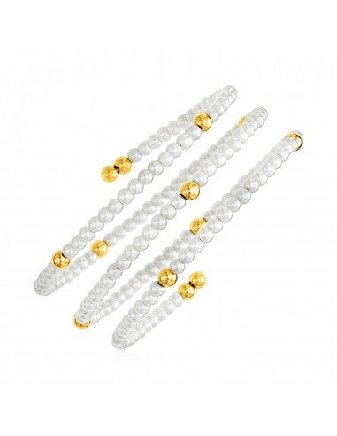 14k Yellow Gold Wrap Around Bangle with Polished Beads and Glass Pearls pour bénéficier 