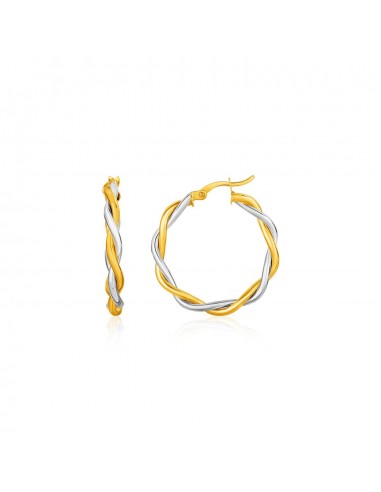 Two-Tone Twisted Wire Round Hoop Earrings in 10k Yellow and White Gold 2 - 3 jours ouvrés.