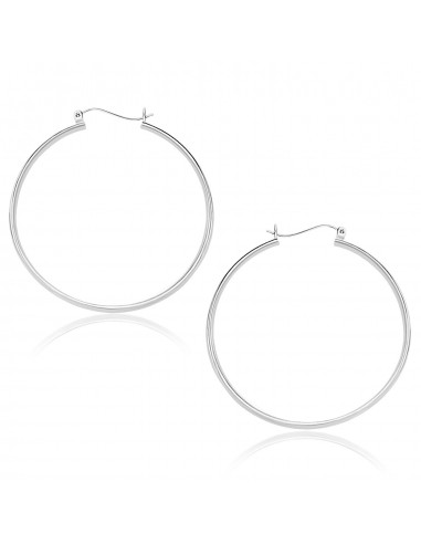 10k White Gold Polished Hoop Earrings (40mm) en ligne des produits 