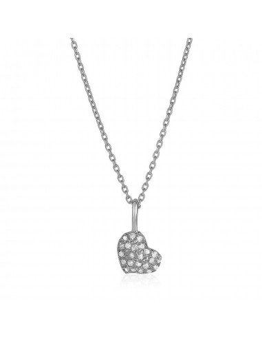 14k White Gold Necklace with Gold and Diamond Heart Pendant (1/10 cttw) En savoir plus