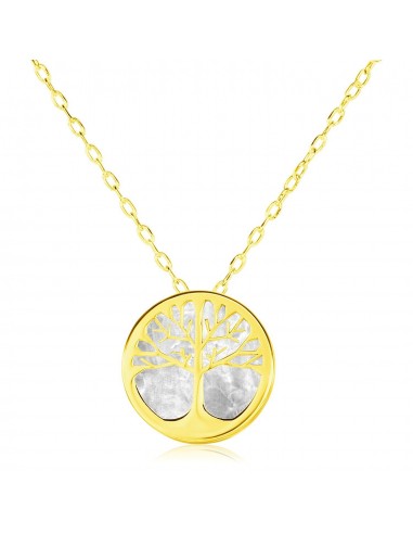 14k Yellow Gold Necklace with Tree of Life Symbol in Mother of Pearl pas cher 