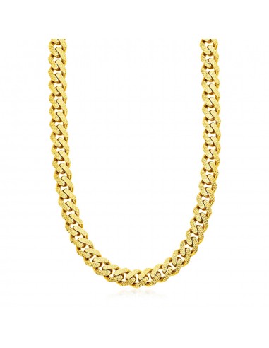 14k Yellow Gold Miami Cuban Chain Necklace with White Pave en linge