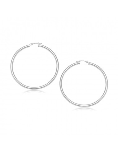 10k White Gold Polished Hoop Earrings (30 mm) meilleur choix