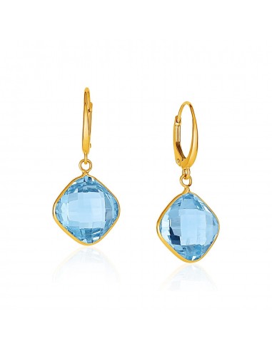 Drop Earrings with Blue Topaz Cushion Briolettes in 14k Yellow Gold Voir les baskets