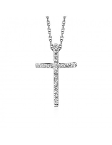 Narrow Cross Pendant with Diamonds in Sterling Silver prix pour 