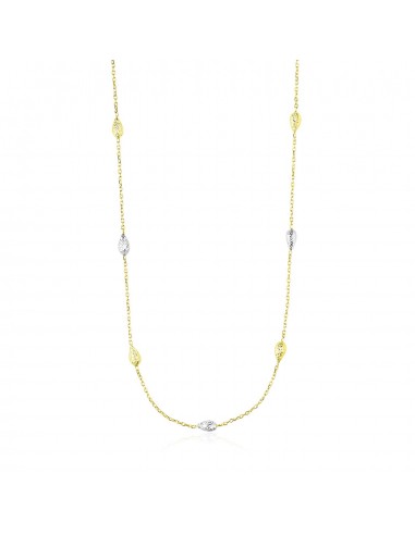 14k Two-Tone Gold Puffed Diamond Cut Teardrop Station Chain Necklace pas cher chine