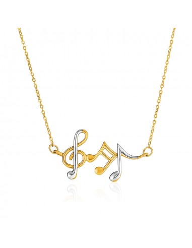 14k Two-Toned Yellow and White Gold Musical Notes Necklace Livraison rapide