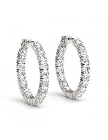 14k White Gold Two Sided Prong Set Diamond Hoop Earrings (3 1/2 cttw) sur le site 