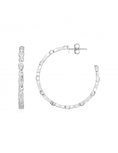 Sterling Silver Hoop Earrings with Round and Marquise Cubic Zirconias pas chere