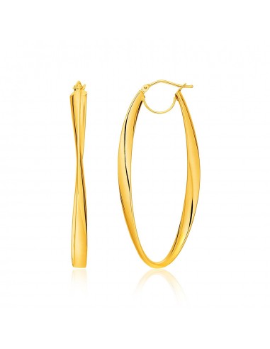 14k Yellow Gold Twist Motif Oval Shape Hoop Earrings en ligne des produits 