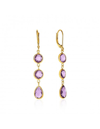 Drop Earrings with Round and Pear-Shaped Amethysts in 14k Yellow Gold brillant des détails fins