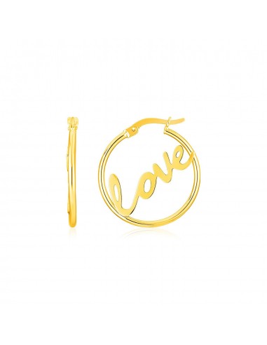 14K Yellow Gold Love Hoop Earrings en ligne des produits 