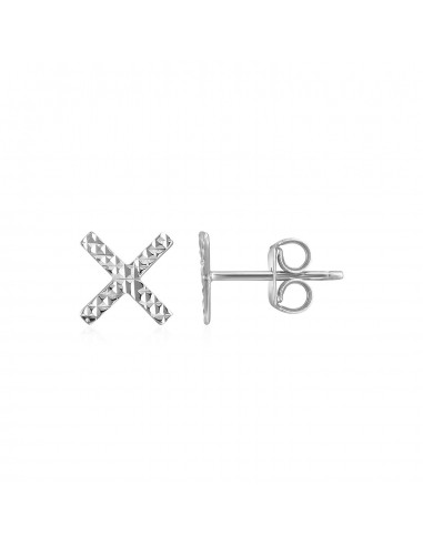 14k White Gold Textured X Post Earrings la livraison gratuite