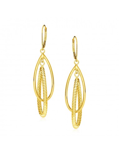 14k Yellow Gold Earrings with Shiny and Textured Teardrop Dangles votre restaurant rapide dans 