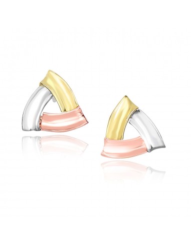 14k Tri-Color Gold Triangular Open Style Post Earrings En savoir plus