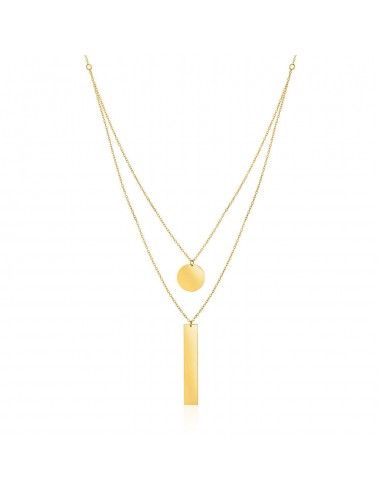 14k Yellow Gold 18 inch Two Strand Necklace with Circle and Bar Pendants 50% de réduction en Octobre 2024