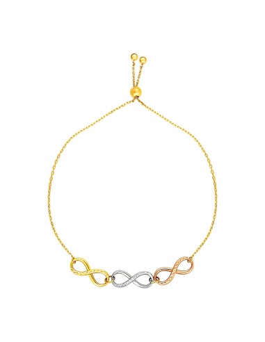 Adjustable Bracelet with Infinity Symbols in 14k Tri Color Gold hantent personnes