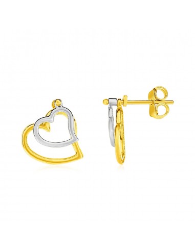 14k Two Tone Gold Post Earrings with Open Hearts en stock