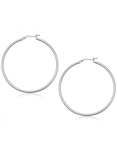 10k White Gold Polished Hoop Earrings (50 mm) Voir les baskets