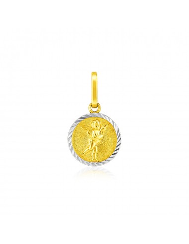 14k Two Tone Gold Small Round Textured Religious Medal Pendant shop