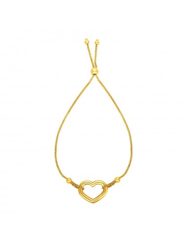 Adjustable Bracelet with Shiny Open Heart in 14k Yellow Gold Fin de série