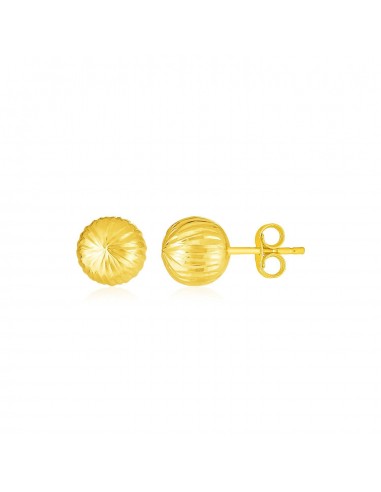 14K Yellow Gold Ball Earrings with Linear Texture l'achat 