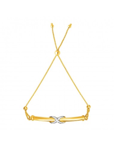 Adjustable Friendship Bracelet with Infinity Motif in 14k Yellow and White Gold français