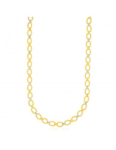 14k Two-Tone Gold Multi-Textured Oval Link Fancy Necklace 50-70% off 