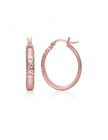 10k Rose Gold Hammered Oval Hoop Earrings Véritable concentré