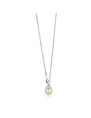 Sterling Silver Necklace with Pear Shaped Pearl and Cubic Zirconias ouvre sa boutique