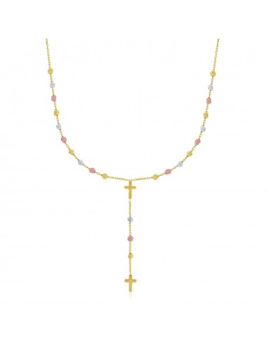 14k Tri-Color Gold Rosary Chain Necklace la livraison gratuite