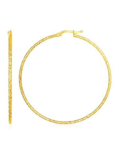 14k Yellow Gold Large Textured Hoop Earrings (50mm Diameter) (1.5mm) la colonne vertébrale