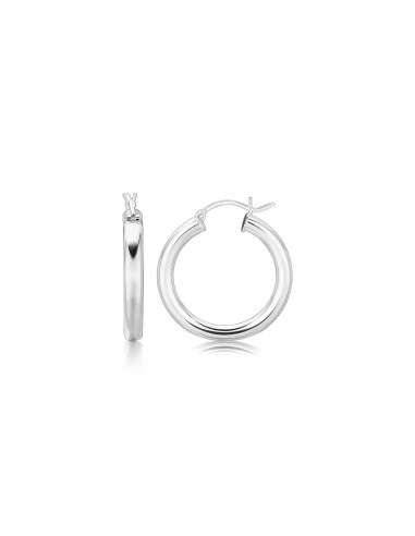 Sterling Silver Rhodium Plated Thick Style Polished Hoop Earrings (25mm) outlet